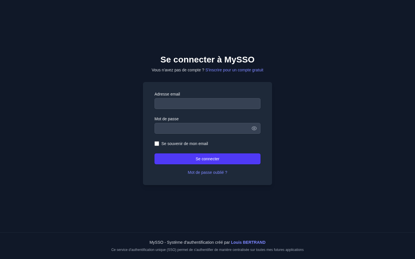 Page de connexion MySSO ouverte depuis le bouton Connexion de Quarto